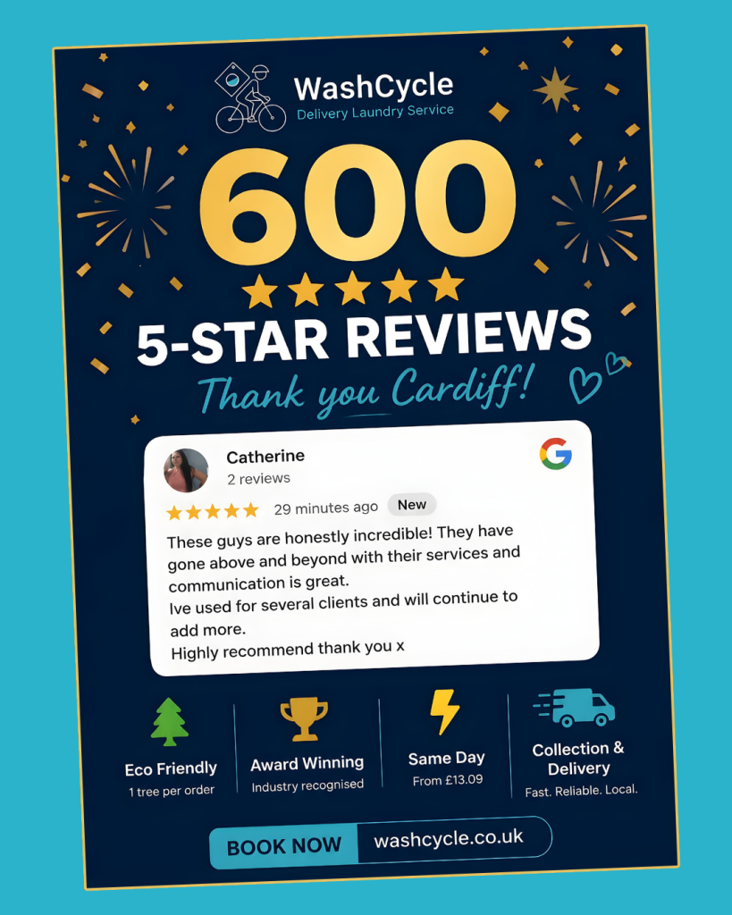 Wash Cycle Reaches 600+ 5-Star Reviews: Cardiff’s Most Trusted Laundry Service 2 600 Reviews for Wash Cycle
